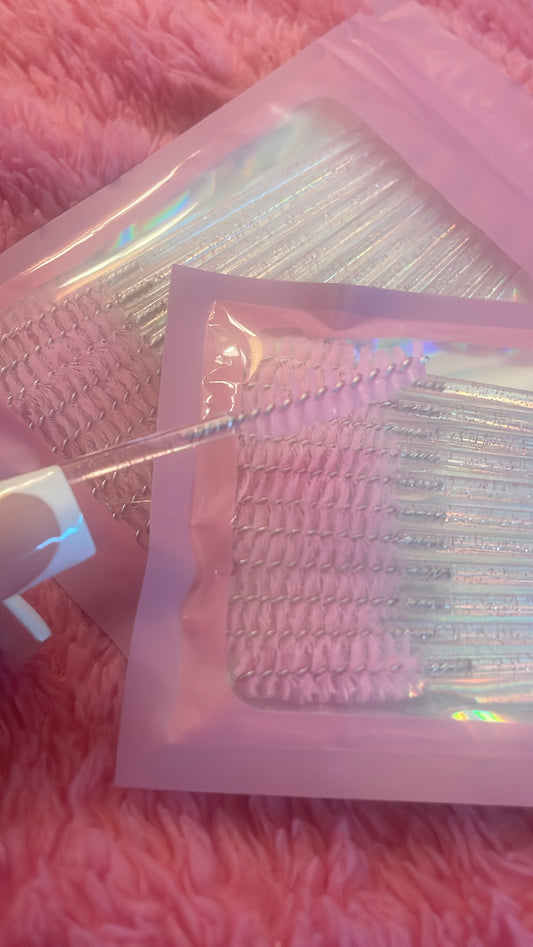 Pink glitter spoolie brushes